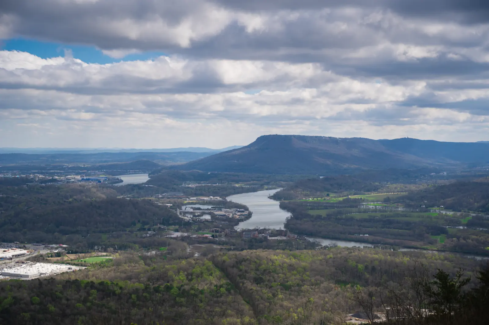 Tennessee River and Lookout Mountain under a cloudy sky