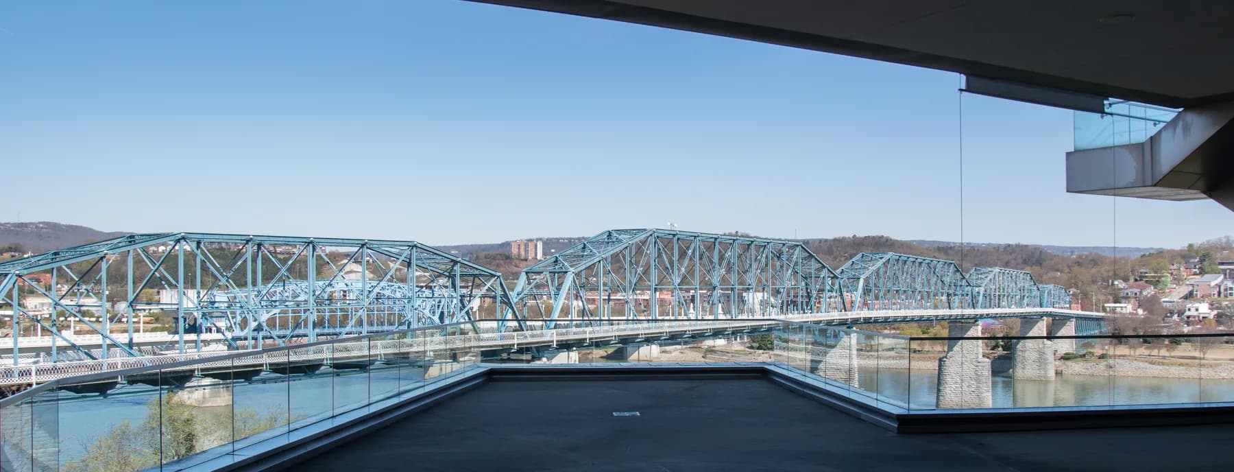 Steel spans of Walnut Street Bridge across the Tennessee River in Chattanooga